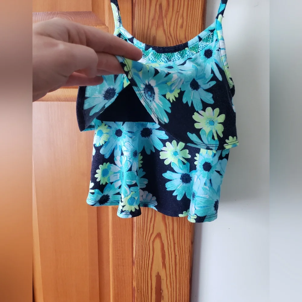 Floral Blue Teal Navy Kids Teired Layered Swing Flowy Tank Top 7 Justice